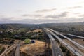 Aerial view of colorful hot air balloons preparation for launch over San Diego Royalty Free Stock Photo