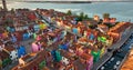 Aerial sunrise view of the colorful houses of the Burano Island, Venice, Italy Royalty Free Stock Photo