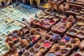 Aerial view of the colorful leather tanneries of Fez Morocco