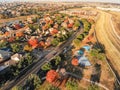 Aerial view colorful neighborhood sprawl with lake and park in Irving, Texas Royalty Free Stock Photo