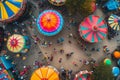 Aerial View of Colorful Rides at a Carnival, An aerial view of a colorful and bustling carnival, AI Generated Royalty Free Stock Photo