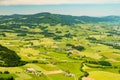 Aerial view on colorful small field parcels near Mondsee, Austria