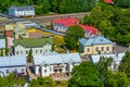 Aerial view of colorful timber houses in Hanko, Finland