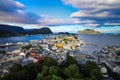 Aerial view of the colorful town of Alesund Norway Royalty Free Stock Photo