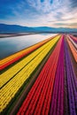 aerial view of colorful tulip fields in bloom Royalty Free Stock Photo