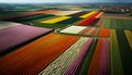 Aerial view of colorful tulip fields in springtime. Colorful tulip fields in Holland