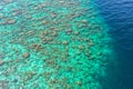 Aerial view of colorful vibrant corals on the islands coral reef