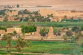 Aerial view of the Colossi of Memnon Amenhotep III, Luxor, Egypt