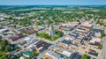 Aerial view of Columbia City with Whitley County Courthouse in center of downtown