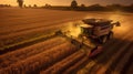 Aerial view of Combine harvester in corn field. agriculture. Generative Ai