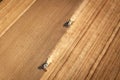 Aerial view combine harvester harvesting on the field Royalty Free Stock Photo