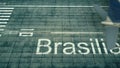 Aerial view of commercial plane landing at Brasilia airport. Travel to Brazil conceptual 3D rendering