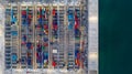 Aerial view commercial sea port warehouse and crane ship, Container ship at industrial port in import export global business