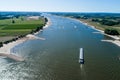 aerial view commercial ship crossing the River Rhine in an area Royalty Free Stock Photo