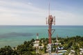 Aerial view of a communications 4G 5G tower mast