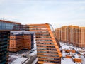 Aerial view of the community center and staff apartment building of academpark technopark of the Novosibirsk Academic Township -