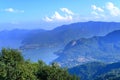 aerial view of Como Lake landscape in beautiful summer day, trees, water and mountains, Italy, Europe, concept summer vacation, Royalty Free Stock Photo