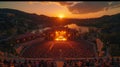 Aerial View of Concert Venue at Sunset