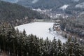 Brezova dam near Karlovy Vary, Czech Republic, winter aerial view Royalty Free Stock Photo