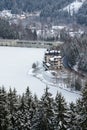 Brezova dam near Karlovy Vary, Czech Republic, winter aerial view Royalty Free Stock Photo