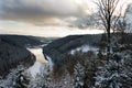 Brezova dam near Karlovy Vary, Czech Republic, winter aerial view Royalty Free Stock Photo