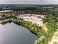 Aerial view of a concrete plant for the production of concrete, concrete pipes, sewer pipes, sewer shafts and walls for prefabrica