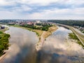 Aerial view of confluence of Nemunas and Neris rivers in Kaunas, Lithuania Royalty Free Stock Photo