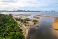 Aerial view coniferous forest and river drone landscape in Thailand Royalty Free Stock Photo