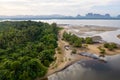 Aerial view coniferous forest and river drone landscape in Thailand Royalty Free Stock Photo