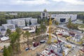 Aerial view of the construction of new buildings of Novosibirsk State University in the fall of 2022 Royalty Free Stock Photo