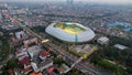 Aerial view of the Construction of new football stadium for upcomming Indonesia Team. Patriot Candrabhaga Stadium in the Bekasi. Royalty Free Stock Photo