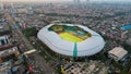 Aerial view of the Construction of new football stadium for upcomming Indonesia Team. Patriot Candrabhaga Stadium in the Bekasi. Royalty Free Stock Photo