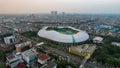 Aerial view of the Construction of new football stadium for upcomming Indonesia Team. Patriot Candrabhaga Stadium in the Bekasi. Royalty Free Stock Photo