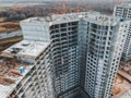 Aerial view for the construction of a  residential building, tower crane. Autumn, St. Petersburg, Russia Royalty Free Stock Photo