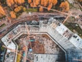 Aerial view for the construction of a  residential building, tower crane. Autumn, St. Petersburg, Russia Royalty Free Stock Photo