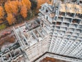 Aerial view for the construction of a residential  building, tower crane. Autumn, St. Petersburg, Russia Royalty Free Stock Photo