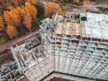 Aerial view for the construction of a  residential building, tower crane. Autumn, St. Petersburg, Russia Royalty Free Stock Photo