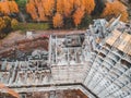 Aerial view for the construction of a residential building, tower crane. Autumn, St. Petersburg, Russia Royalty Free Stock Photo