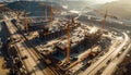 Aerial View of Construction Site with Cranes and Buildings Royalty Free Stock Photo
