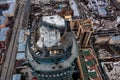 Aerial view of construction site. People working. Top view of new apartment under construction. Picture made by drone Royalty Free Stock Photo