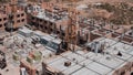 Aerial view on a construction site of the red bricks building