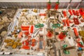 Aerial view of construction site workers with hooks for safety b Royalty Free Stock Photo
