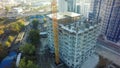 aerial view of the construction site and yellow cranes. new apartment building in progress Royalty Free Stock Photo