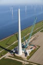 Aerial view of the construction of wind turbine, North Holland Royalty Free Stock Photo