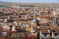 Aerial view of Consuegra with Christ of Veracruz Church and Plaza de Espana Square - Consuegra, Castilla-La Mancha, Spain