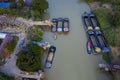 Aerial view of container boat logistic in chaopraya river thailand