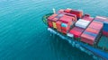 Aerial view container cargo ship, business freight shipping international by container cargo ship in the open sea. Royalty Free Stock Photo