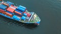 Aerial view container cargo ship, business freight shipping international by container cargo ship in the open sea. Royalty Free Stock Photo