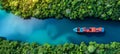 Aerial view of container cargo ship in canal with ample copy space for text placement Royalty Free Stock Photo