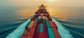 Aerial view of container cargo ship in canal with space for text, industrial shipping concept Royalty Free Stock Photo